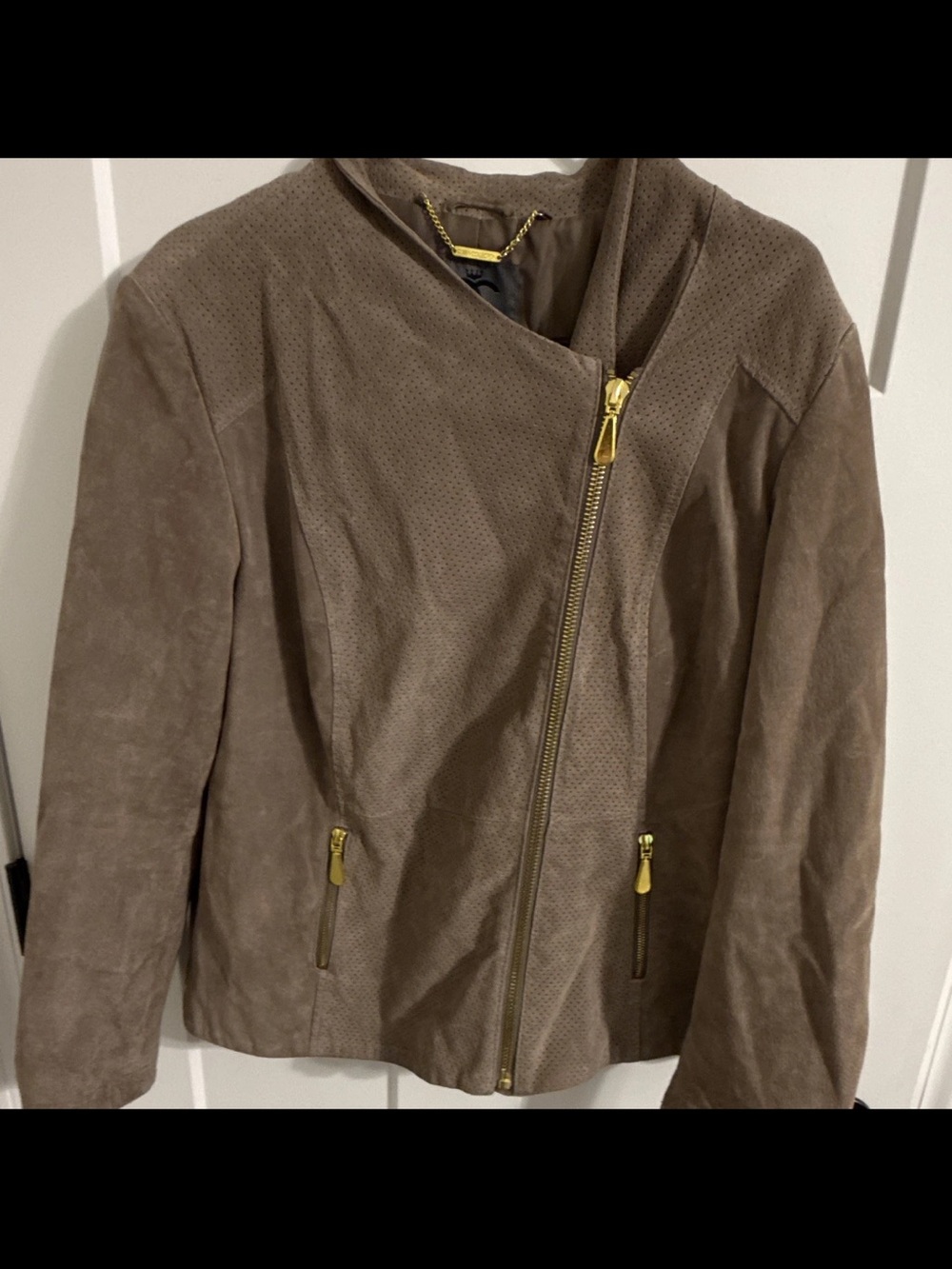 Suede Asymmetrical Zip Jacket - Taupe